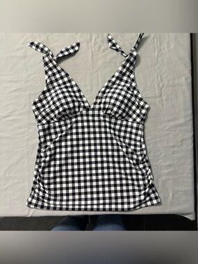 Kona Sol Black White Gingham Tie Shoulder Tankini XL